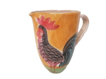 Hand Painted Ceramic Rooster Pitcher - Made In Italy