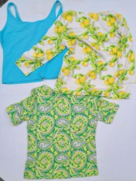 Colorful Print Tops With Turquoise Tank By Talbots & Ralph Lauren