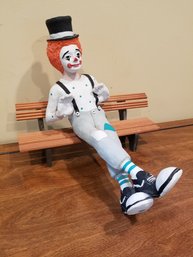 Hand Painted Ceramic Clown On Bench - 2 Pieces