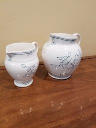Pair Of Decorative Hand Painted Pitchers From Portugal