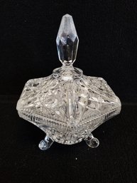 Vintage American Brilliant Pressed Cut Glass Candy Bowl With Lid