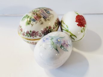 Trio Of Decorative Eggs - Lenox Porcelain, Unbranded Marble & Gorham