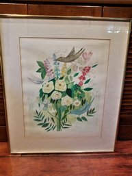 Framed Artwork - Floral W/bird - Signed By Marie Kate Dahl