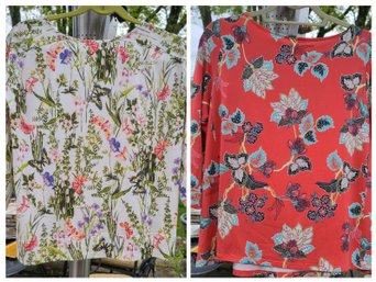 A Pair Of J Jill Floral Print Tops With 3/4 Sleeves