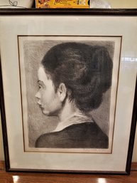 Framed Artwork - Original Lithograph - 'profile Of Young Girl' - Signed By Raphael Soyer - 19'x23'