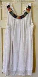 A Designer Sun Dress  By Ella Moss In White With Beaded Neckline SizeMedium