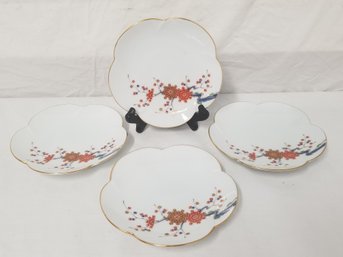 Four Small Vintage 1950's Porcelain Fukagawa Seiko Plum Plates - Made In Japan