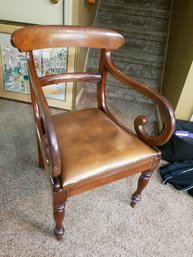 Vintage Wood Side Chair W/leather Seat - 33Hx22x20