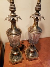 Pair Of Vintage Crystal Stiffel Lamps W/shades - Approx. 40' High W/shade