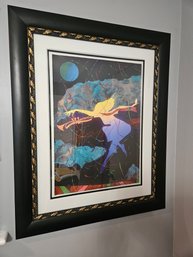 Framed Artwork - 'yellow Moon Turquois Scarf' - Marcus Glenn - Signed With Authentication