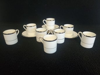 Vintage Set Of 8 Wedgwood White Bone China With Silver Leaf Accents Carlyn Demitasse Cups & Saucers
