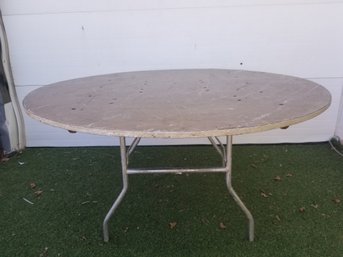 Large 5ft Round Folding Wooden Banquet Table With Metal Legs  #1