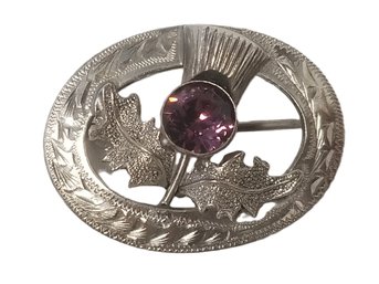Vintage Sterling Silver & Amethyst Scottish Brooch Pin - Made By Ward Brothers