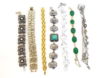 Set Of 7 Fashionable Statement Bracelets