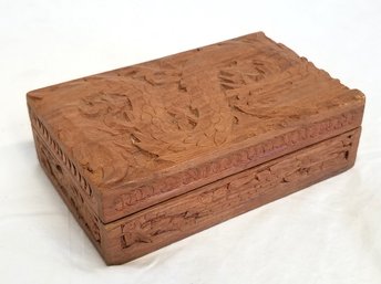 Vintage Hand Carved Hinged Wooden Trinket/jewelry Box