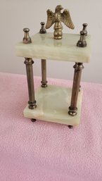 Vintage Onyx And Bronze Two Tier Stand With Eagle Decoration