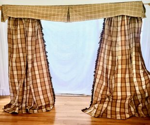 Fabulous Designer Custom Sewn Window Curtains With Valance, Tassels, And Rods