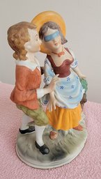 Vintage Porcelain Figure Group -boy & Girl With Blindfold