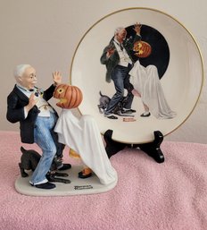 Trick Of Treat, Danbury Mint Norman Rockwell Figurine & Goram Collectoors Plate