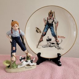 Boy On Stilts, Danbury Mint Norman Rockwell Figurine & Collectors Plate