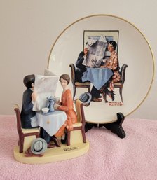 Breakfast Conversation, Danbury Mint Norman Rockwell Figurine & Collectors Plate