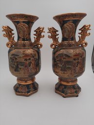 Pair Vintage  Satsuma Vases Circa 1980s