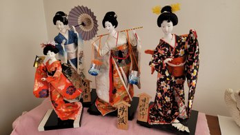 Group Of Four Porcelain Japanese Gisha Girl Figures