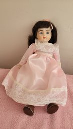 Lovely Vintage Doll With Porcelain Head And Music Box By Mann