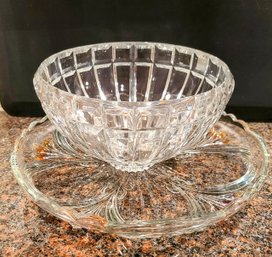 Stunning Brilliant Cut Crystal Bowl And Pressed Glass Dish With Amber Accents