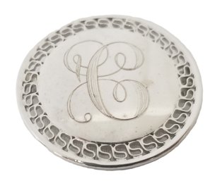 Vintage Sterling Silver Initialed Monogram Round Signet Filigree Brooch Pin