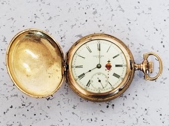 Rare Vintage Gold Plated CENTURY USA Pocket Watch #4956194 Bleeding Heart Of The Sacred Heart On Face