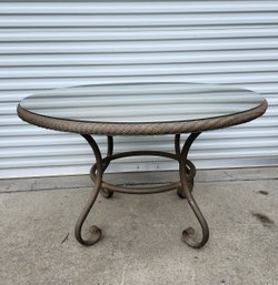 Brown Woven Round Patio Table With Glass Top