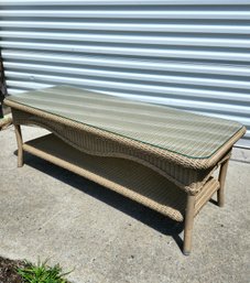 Brown Woven Patio Coffee Table With Glass Top