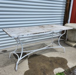 Long White Wrought Iron Mesh Top Patio Table