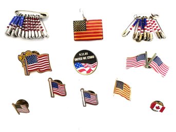 Lot Of 10 Patriotic America Flag Safety Pins W/beads & Lapel Pins   (lot 9)