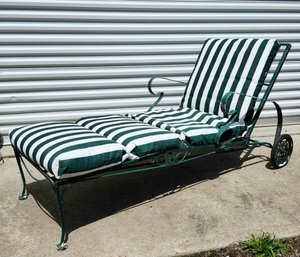 Vintage Iron Lounge Chair With Striped Cushion