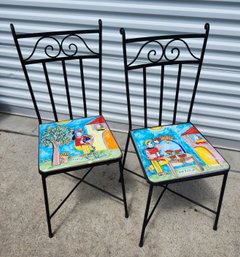 Vintage Tile Seat Iron Bistro Garden Chairs La Musa