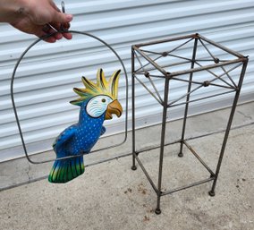 Metal Plant Stand And Hanging Parrot Decoration