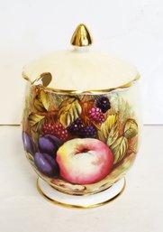 RARE Vintage Aynsley Orchard Fruits Gold Bone China Lidded Jam Jelly Pot  #1325.