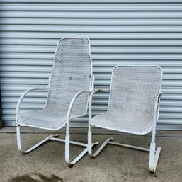 Pair Vintage White Mesh Spring Armchairs