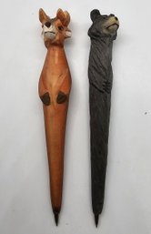 Pair Of Awesome, Vintage Wood Carved Animal Pens