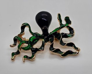 Black & Green Octopus Brooch