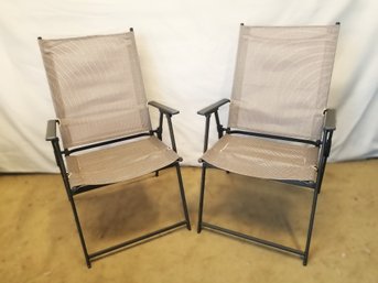Pair Of Folding Sling Outdoor Patio Chairs