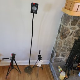 2 Video/camera Tripods (Ambico & Red Accent) With Adjustable Hallogen Studio Light