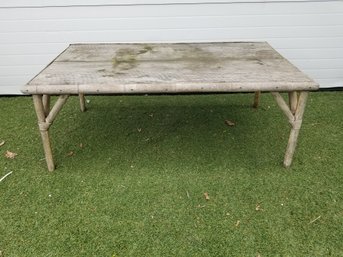 Vintage Wood & Bamboo Cocktail Table Very Weathered And Distressed