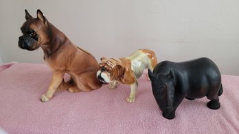 Vintage Gobel Bulldog, #1962 Along With A Rhino &  Boxer Figures