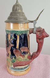 Lidded Western Germany Stein With A Figural 'Red Fox' Handle