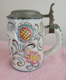 Vintage Lidded Handpainted  Beer Stein