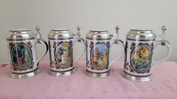 Set Of Four Heinrich, Germany Villary & Boch Richard Wagners Knights Of The Holy Grail Beer Steins