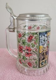 Interesting Lidded German Glass Beer Stein